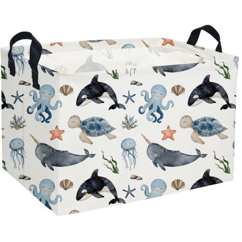 Rectangular Kids Storage Basket,Ocean Basket,Nursery Storage Bin Organizer with Handles for Kids Room Decor,Shelf Basket,Book Basket.(Ocean)