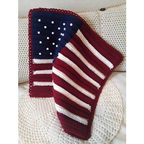 Handmade crochet American flag pillow cover/red white and blue/beaded/summer patriotic decorations/pillow cover only/16in.x 14 in./ buttons
