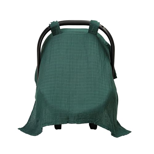 Meracorallo Muslin Baby Car Seat Cover, Lightweight Breathable, Green | Soft Infant Carrier Cover, Carseat Canopy for Summer, for Boys and Girls