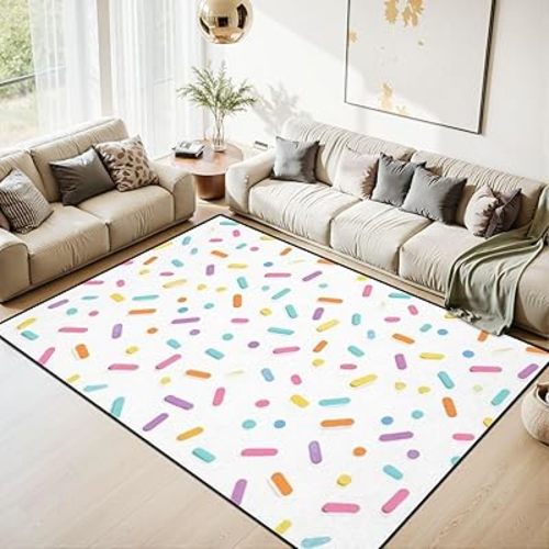Area Rug Pastel Colorful Glaze Sprinkles Sweet Seamless Pattern White for Cool Washable 6x9 feet Large Rugs for Bedroom Kitchen Living Room Non Slip Outdoor Carpets Soft Mats for Home Playroom Decor
