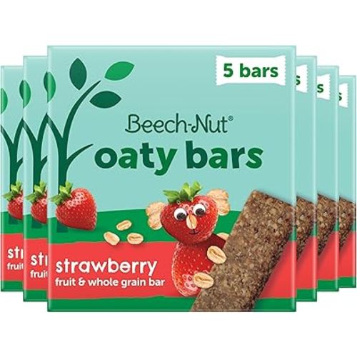 Beech-Nut Toddler Snacks Oaty Bars Granola Bars for Babies & Toddlers, Fruit & Whole Grain Strawberry Snack Bar, Gluten Free Toddler Snack, 6 Boxes (30 Individually Wrapped Bars)