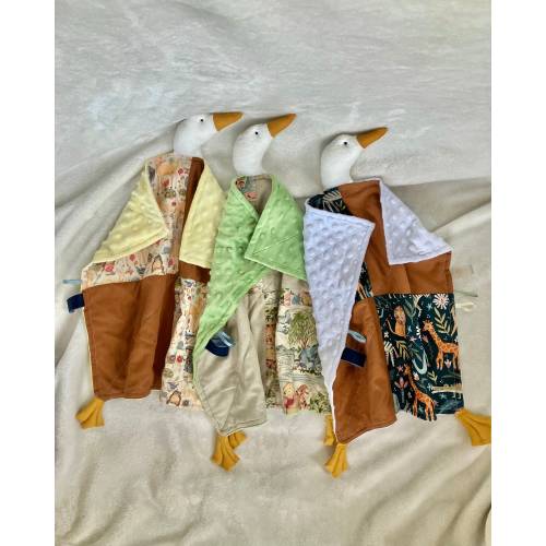Baby Boy Duck Sensory Lovey Blanket | Minky Quilted Ribbon Tab Sensory Toy | Security Blanket | Animal Themed Items | Baby Shower Gifts