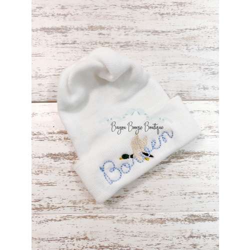 Embroidered Mallard Duck Newborn Hat, Personalized Baby Boy Gift