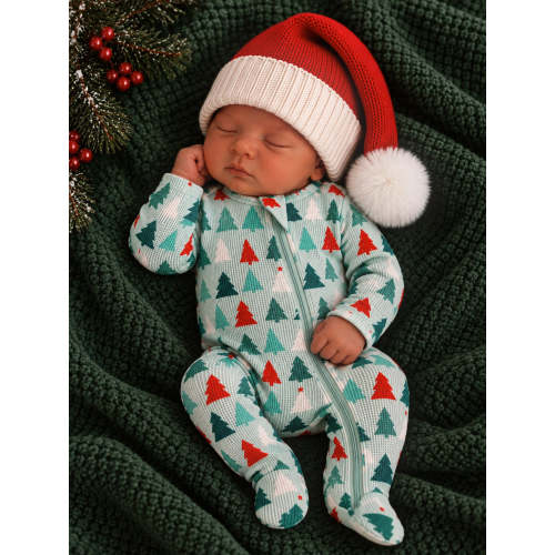 Organic Waffle Basic Zip Footie, Festive Firs – SpearmintLOVE