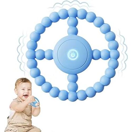 Vibrating Sensory Chew Toy, Teether Teething Toys for Babies6-12 8-18 Months, Sensory Toys for Kids with Autism&Toddler Travel Essential,1-2 Year Old Christmas Boys Girls Gifts idea(Blue)