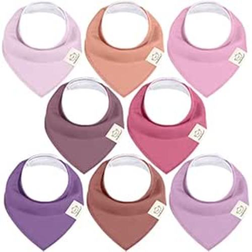 KeaBabies 8-Pack Organic Baby Bandana Bibs for Girls - Super Absorbent Triangle Baby Bibs for Drooling and Teething Infant, 100% Cotton Extra Soft for Newborn, Infant 0-36 Months (Lilac)