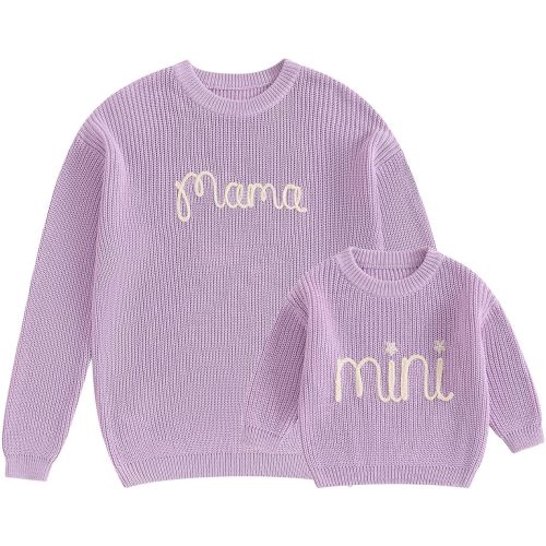 Mommy and Me Matching Outfits Mama and Mini Long Sleeve Crewneck Sweater Pullover Tops Mother Baby Matching Clothes