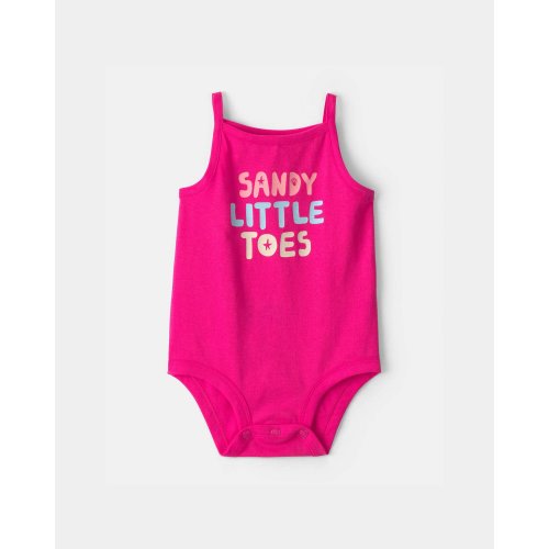 Baby Girl 'Sandy Little Toes' Sleeveless Graphic Bodysuit - Pink | Carter's
