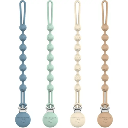 Cuddle Campus Silicone Pacifier Clip Holder with One Piece Design,Soft Flexible Binky Clips with Texture for Baby Boy and Girl Pack of 4 (6m+)