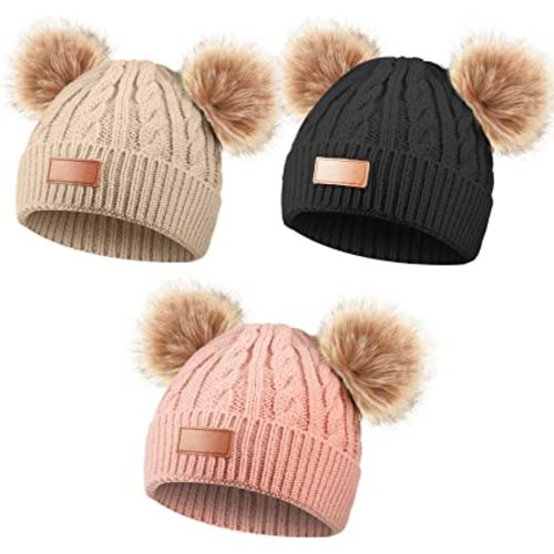 Geyoga Kids Toddler Winter Pompom Hat Baby Knitted Beanie Hat Faux Fur Pom Beanie Cap for Girls Boys 1-3 Years Old