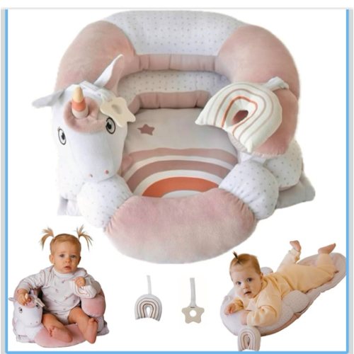 2-in-1 Tummy Time Mat and Seated Support with Two Toys – for Newborns and Babies – Includes Detachable Cushion for Supervised Play & Head/Neck Development (Blush)