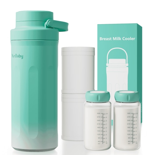 YunBaby 22oz Portable Breast Milk Cooler with Ice Pack, 30-Hour Cooling, Includes 2 Storage Bottles, Travel Essential, Green to White Gradient