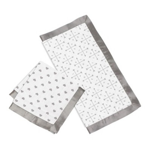 Bacati - Love/Hearts Muslin 2 pc Security Blankets, Gray
