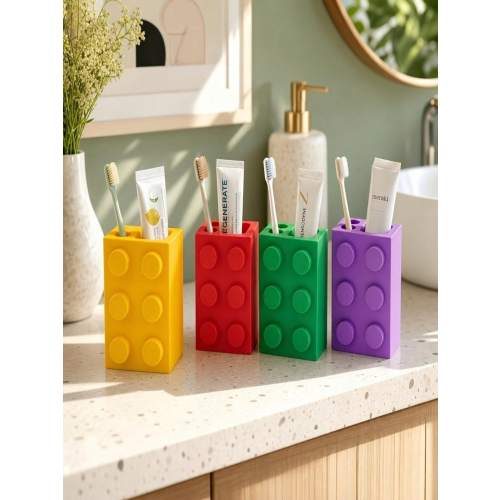 Building Block Toothbrush Holder- Red & Yellow