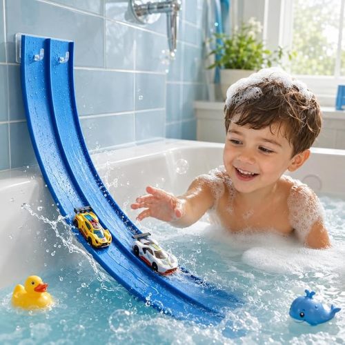 Race Car Bath Toys for Kids, Toddler Bath Toys with Race Track and 2 Cars