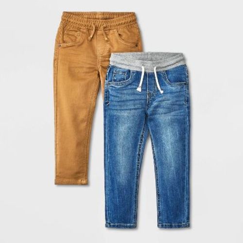 Toddler Boys' 2pk Pull-On Straight Fit Jeans - Cat & Jack™ Blue Denim/Brown