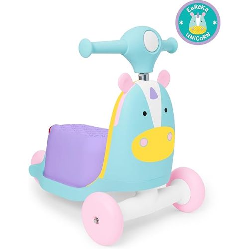 Skip Hop Kids 3-in-1 Baby Activity Push Walker & Ride On Scooter Toy, Unicorn