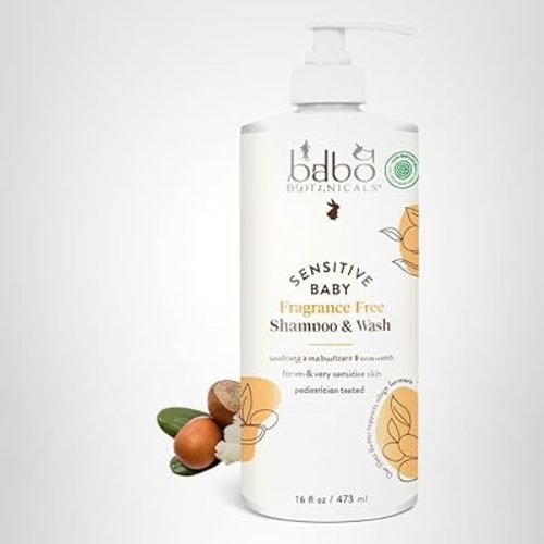 Babo Botanicals Sensitive Baby Fragrance-Free 2-in-1 Shampoo & Wash - Shea Butter, Calendula & Aloe Vera - EWG Verified - Cruelty-Free - Vegan - Pediatrician Tested - For Babies & Kids