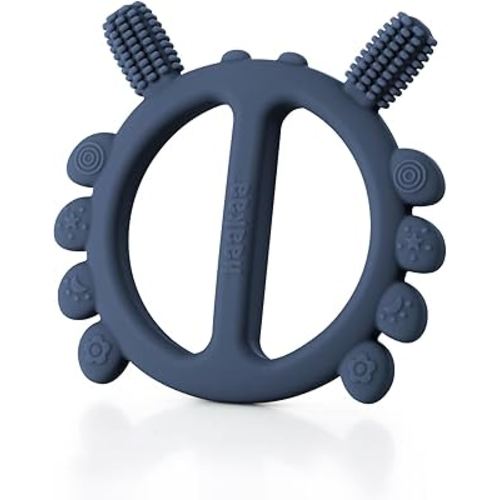 Haakaa Silicone Crab Baby Teether,Teething Toys,360°Baby Toothbrush Head for Infant Self-Brushing Training,Food-Grade Silicone,Steel Blue