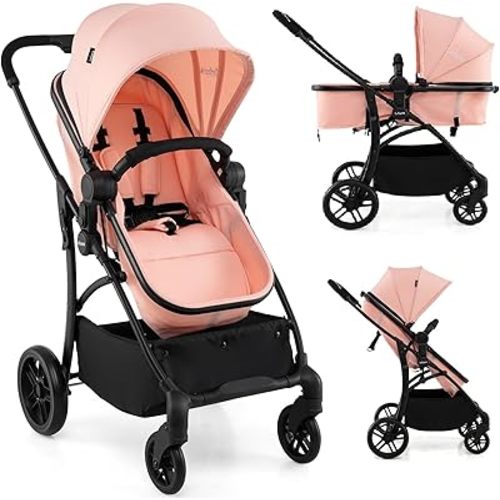 INFANS 2 in 1 Baby Stroller, Convertible Stroller with Bassinet Reversible Seat Adjustable Backrest Canopy One Hand Fold, Compact Toddler Pushchair for Kids Infants Newborns 0-36 Months