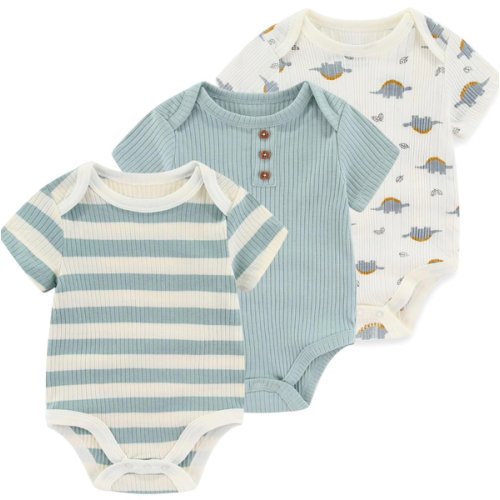 Ruliby Baby Bodysuit Newborn Boy Girl Clothes Soft Rib Short Sleeve Romper