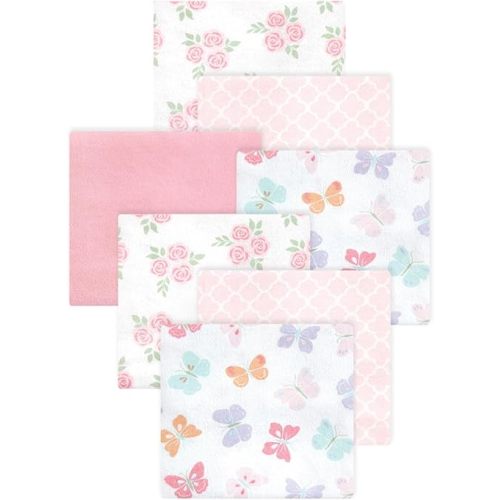 Little Treasure Hudson Baby Cotton Poly Flannel Receiving Blankets Multipack, Pink Pastel Butterfly, 30x30 inches