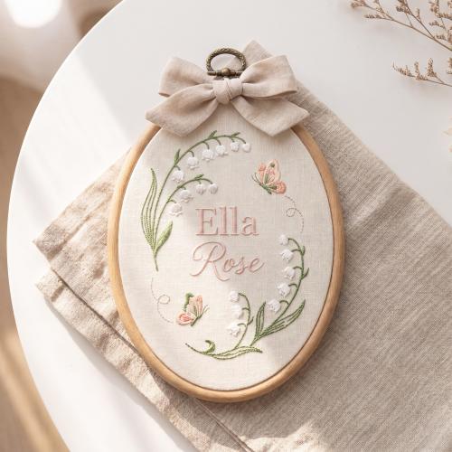 Personalized Lily of the Valley Name Hoop, Embroidered Baby Name Sign, Floral Nursery Decor, Custom Baby Gift, Birth Announcement Keepsake