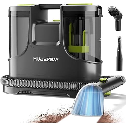 Carpet Cleaner, MUJERBAY 15Kpa Portable Spot and Stain Cleaner, Easy Move with Handle, 1.5-inch Deep Cleaning Machine for Couch, Stairs, Car and Pet Messes. Green