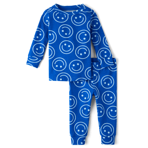 Baby And Toddler Boys Happy Face Snug Fit Cotton Pajamas - Blue