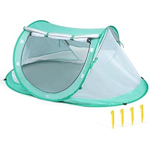 Orzbow Baby Beach Tent, Large Pop Up Beach Tent Sun Shelter with Mosquito Net, UPF 50+ UV Protection Sun Shelter, Portable with Carry Bag & 4 Stakes, Baby Summer Essentials for Boys and Girls, Green