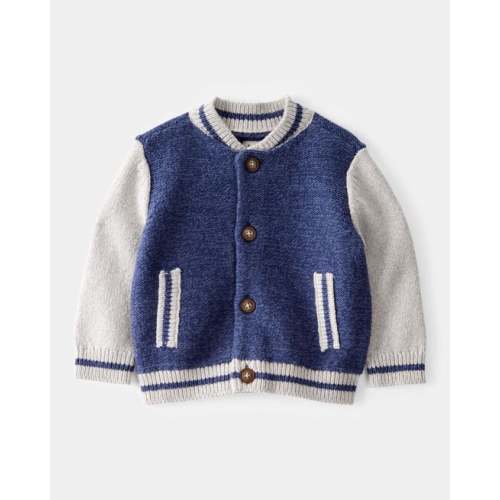 Baby Jersey Knit Varsity Button-Down Sweater - Navy - OshKosh B'gosh | Carter's
