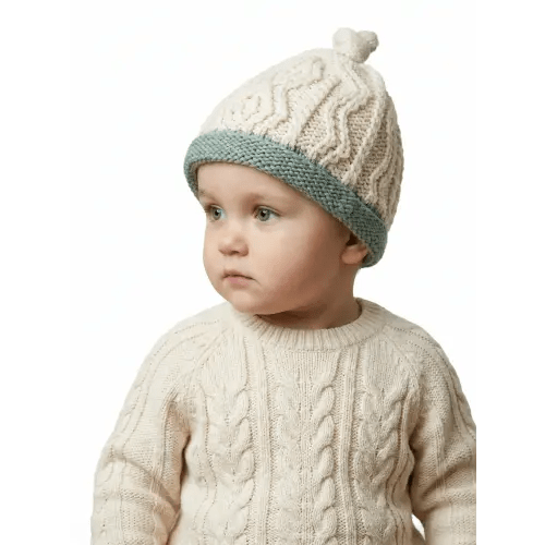 Trá Beag Baby Merino Aran Hat - Seafoam