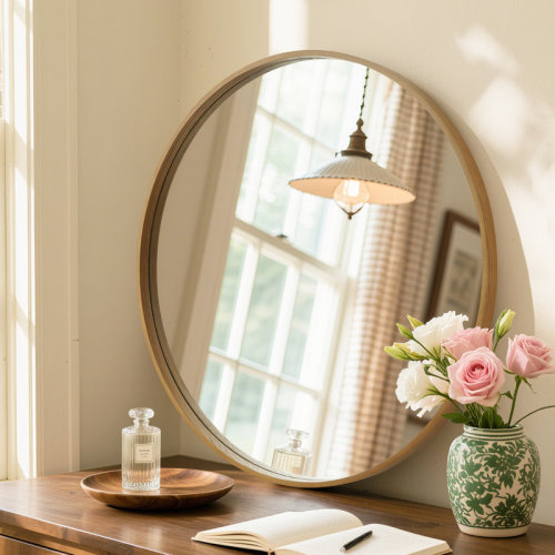 Ebern Designs Karrina Accent Wood Round Mirror & Reviews | Wayfair