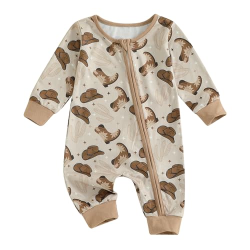 Western Baby Boy Clothes Fall Zipped Cowboy Romper Outfit Infant Cow Print One-piece Jumpsuit Overall Country Stuff