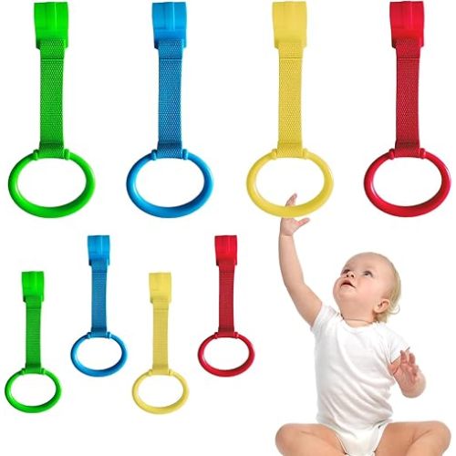 8Pcs Playpen Pull Up Rings, Plastic Adjustable Safety Baby Pull Up Rings – Toddler Walking Assistant, Easy Install for Playpen, Adjustable Plastic Circles for Crib with Standing Support
