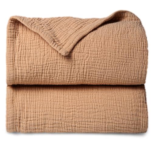 Lulu moon Muslin Baby Blanket Quilt - Crib Blanket for Toddlers 47"× 47" Caramel