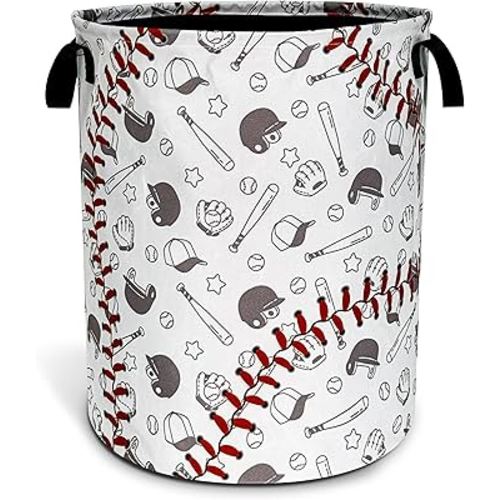 Baseball Laundry Basket Texture Pattern Foldable Oxford Cloth Funny Tote Bag Laundry Hamper Clothes Storage Bucket Organizer For Bathroom/Laundry Storage/Bedroom 18.9x16.5 Inch