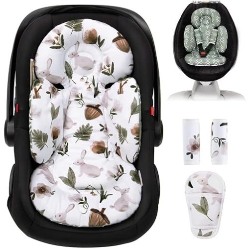 TinlyFinly Newborn Carseat Insert, Baby Head and Body Support, Reversible Infant Insert Compatible with Infant Car Seat, Stroller, Mamaroo Swing, Rocker, Bouncer. Baby Car Seat Cushion - Rabbit