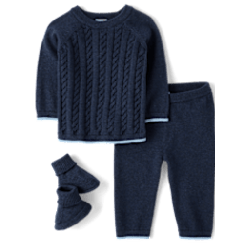 Baby Boys Long Sleeve Marled Sweater Pants And Booties 3-Piece Outfit Set - Homegrown by Gymboree - BLUE | Gymboree