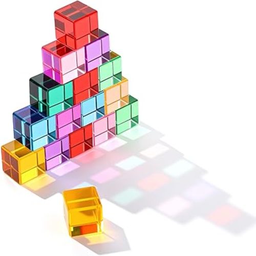 Meooeck 20 Pcs Acrylic Gem Cubes Blocks for Kids Translucent Rainbow Building Blocks Crystal Light Stacking Table Toys for School Education Training Christmas Stocking Stuffer(2.5 x 2.5 x 2.5 cm)