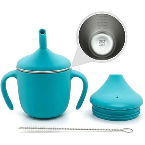 Stainless Steel Silicone Sippy Cup for 6 Month Old & Toddlers 1-3 (5 oz)