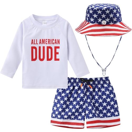 Toddlers Baby Boys' 3-Piece Swimsuit Trunk Rashguard Set and Sun Hat Swimwear Bathing Suit UPF 50+