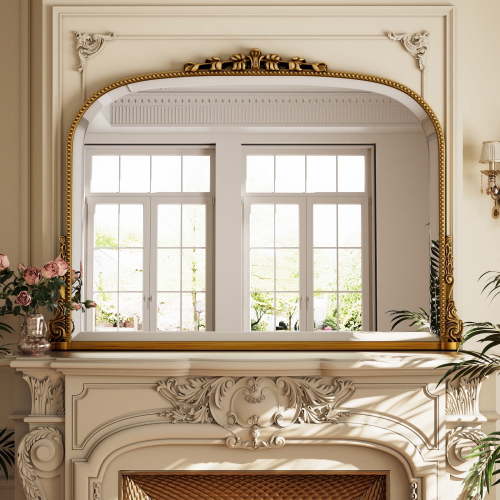 BEAUTYPEAK 44"x 32" Arched Vanity Mirror Vintage Decor Mirror Wall Mounted, Antique Gold