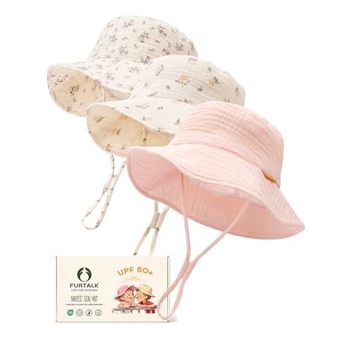 FURTALK Baby Sun Hat Muslin Cotton Toddler Bucket Hat for Girls Boys Wide Brim UPF 50+ Summer Beach Hats