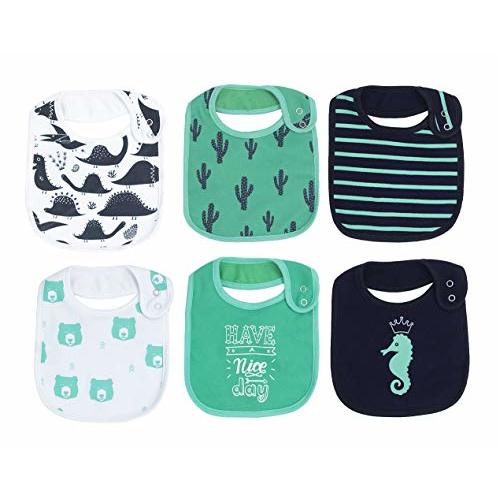 Maiwa 6 Pack Waterproof Cotton Baby Bibs for Girls Boys for Drooling Eating with Snaps