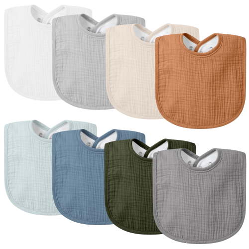 Muslin Baby Drool Bibs 8Pack Soft Square Adjustable Baby Bandana Bibs for Unisex Girls & Boys