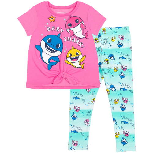 Pinkfong Baby Shark Infant Baby Girls T-Shirt and Leggings Outfit Set Infant to Little Kid