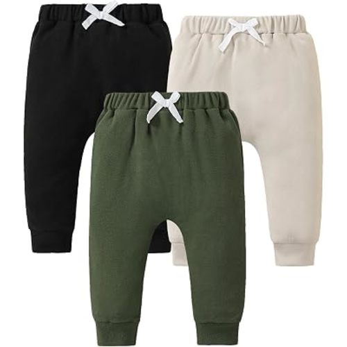 Jecson Baby Boy Pants 3-Pack Soft Toddler Joggers with Elastic Waist 3M-3T
