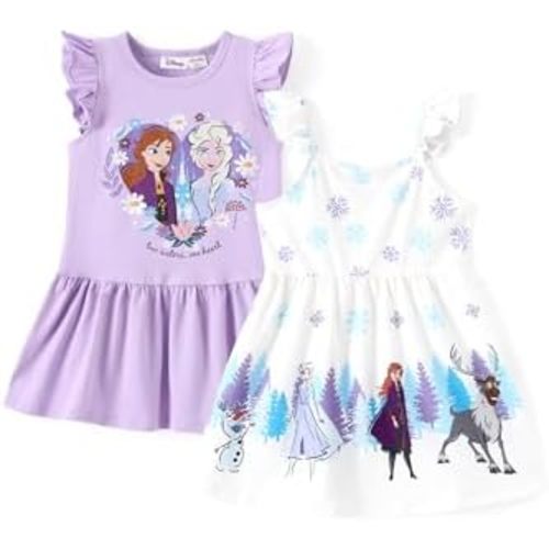 Disney Frozen Elsa Princess Minnie Mouse Stitch Toddler Girl Dresses 2 Pack Sleeveless and Ruffle Sleeve Dress Set 2-13 Years