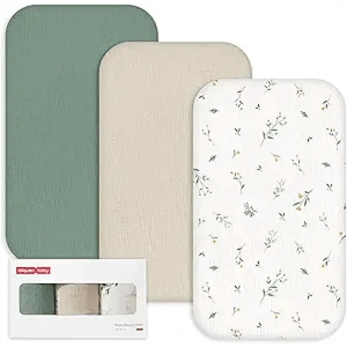 Gllquen Baby 3-Pack Muslin Cotton Bassinet Sheets, 33"x20" Bedside Sleeper